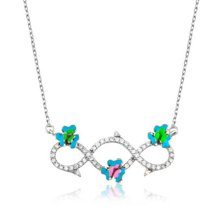 Sterling Silver - Floral Infinity Necklace with Cubic Zirconia & Enamel
