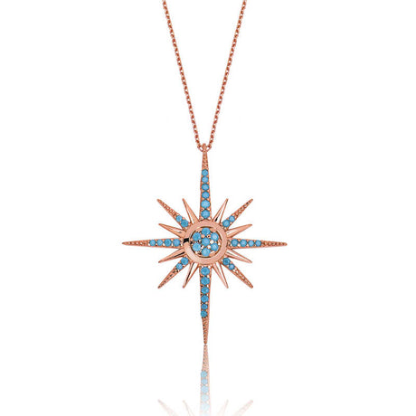 Necklace - Rose Gold Plated Turquoise Polar Star Pendant