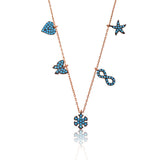 Rose Gold Plated Sterling Silver - Turquoise Multi-Charm Dainty Necklace