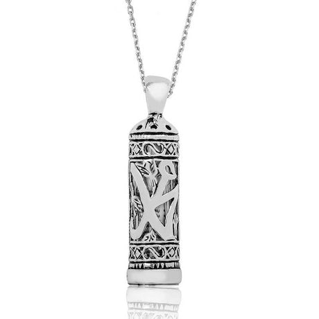 Sterling Silver Calligraphy Amulet Necklace - Spiritual Design