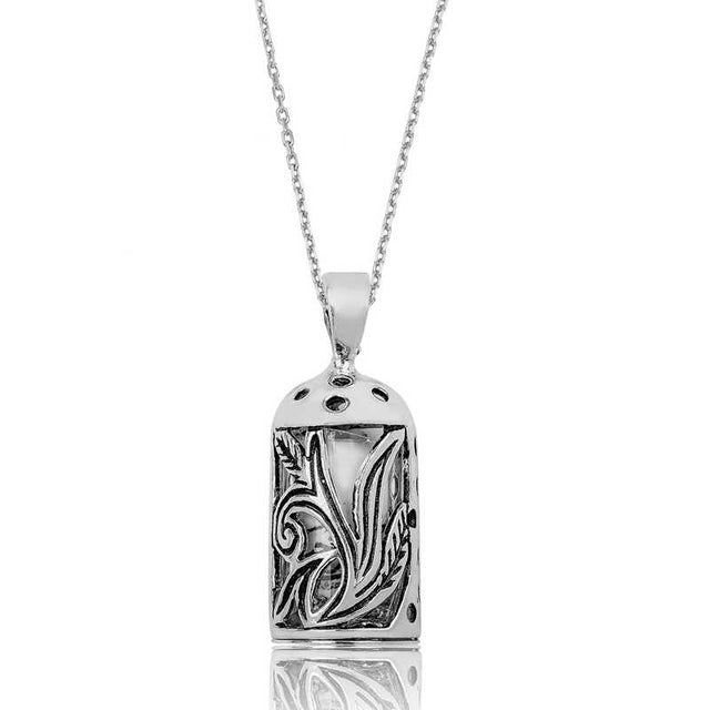 Sterling Silver Amulet Necklace - Intricate Openwork Botanical Design