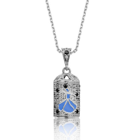Sterling Silver Whirling Dervish Amulet Pendant Necklace with Zirconia