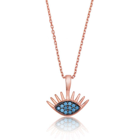 Necklace - Rose Gold Plated Blue Turquoise Evil Eye Pendant