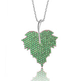 Sterling Silver Sparkling Green Leaf Pendant Necklace