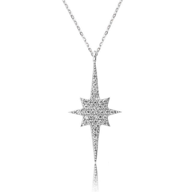 Sterling Silver North Star Necklace - Dazzling CZ Pendant