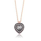 Sparkling Heart Halo Necklace - Rose Gold-Tone with Clear CZ Stones