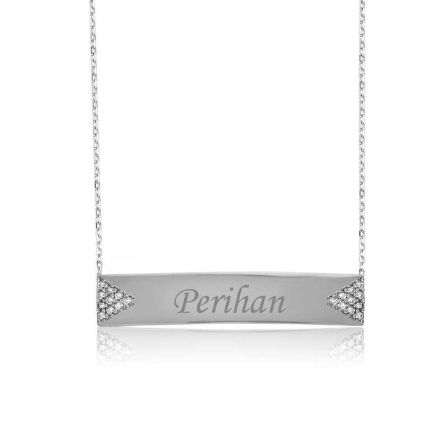 Personalized Bar Necklace - Sterling Silver & Cubic Zirconia Engraved