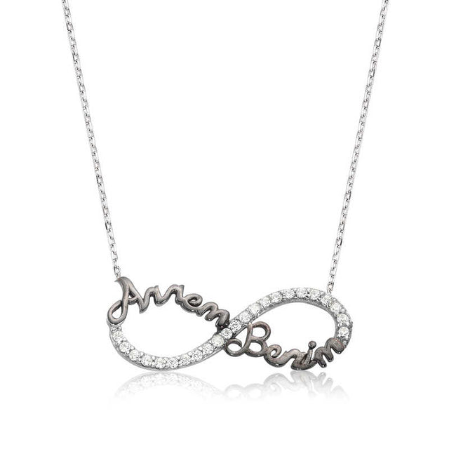 Sterling Silver Infinity 'Annem Benim' Cubic Zirconia Necklace