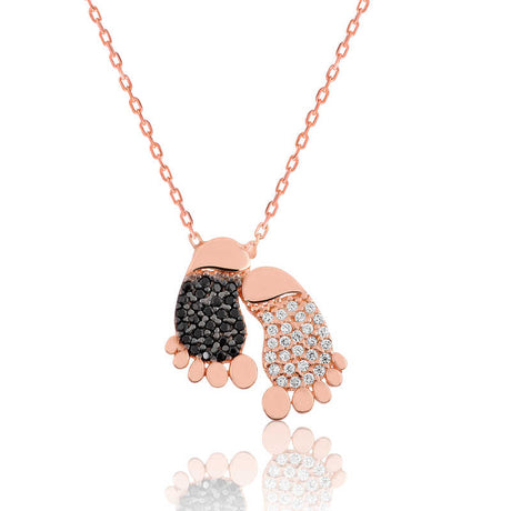 Rose Gold Plated Baby Footprint Necklace with Black & White Zirconia