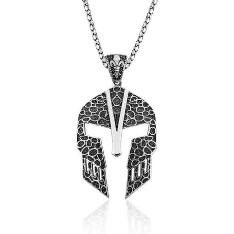 Men's Necklace - Sterling Silver Spartan Helmet Statement Pendant