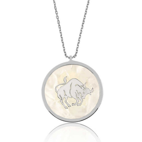 Elegant Sterling Silver Mother-of-Pearl Taurus Zodiac Necklace