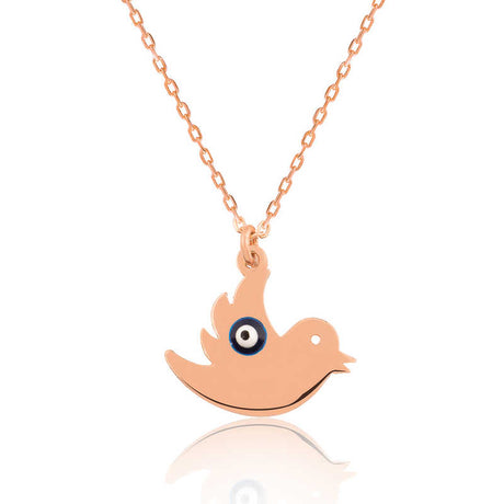 Necklace - Rose Gold Plated Sterling Silver Dainty Evil Eye Bird Pendant