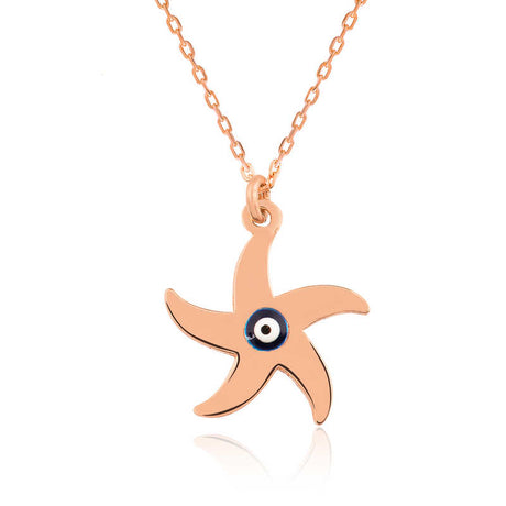 Rose Gold Plated Starfish Evil Eye Pendant Necklace for Women