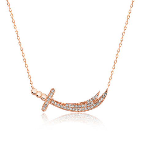 Necklace - Rose Gold Tone Zulfiqar Sword with Sparkling Stones