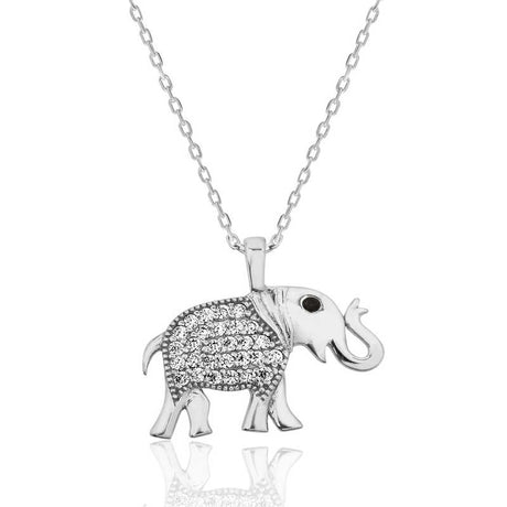 Necklace - Sterling Silver Cubic Zirconia Sparkling Elephant Charm