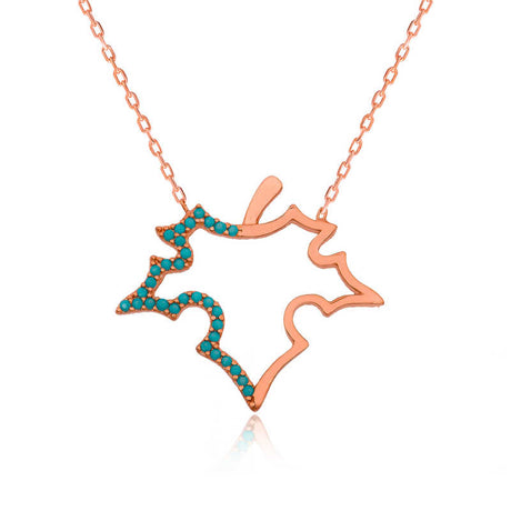 Necklace - Rose Gold Plated Turquoise Leaf Dainty Pendant