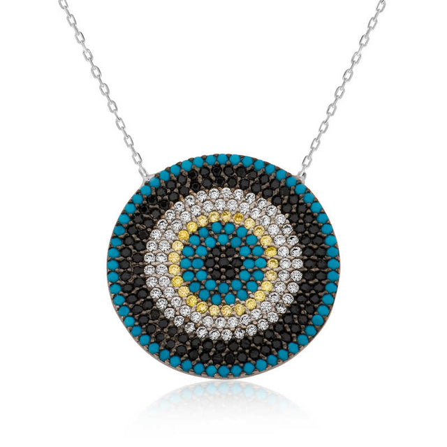 Sterling Silver Evil Eye Necklace - Pave Cubic Zirconia Statement