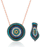 Rose Gold-Tone Multi-Stone Evil Eye Necklace Set - Wavy Mandala Design