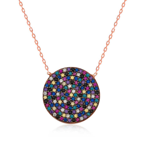 Necklace - Rose Gold-Tone Multi-Color Cubic Zirconia Pave Disc