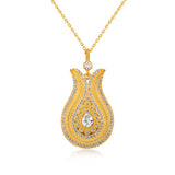 Necklace - Gold-Tone Clear Stone Ornate Tulip Pendant