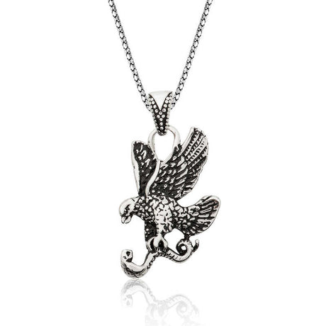 Men's Necklace - Oxidized Sterling Silver Eagle Pendant