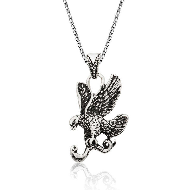 Men's Necklace - Oxidized Sterling Silver Eagle Pendant