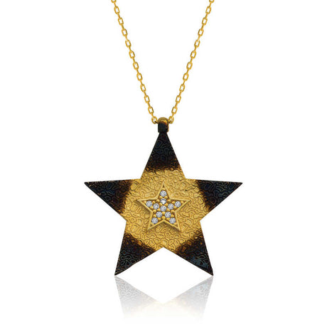 Sterling Silver Statement Star Necklace - Gold & Dark-Tone CZ