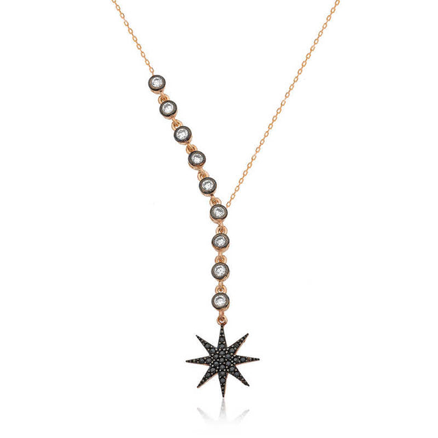 Rose Gold-Tone Zirconia Lariat Necklace - Dainty Star Pendant