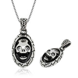 Sterling Silver Skull Pendant Necklace - Gothic Detailed Design with Clear Stones