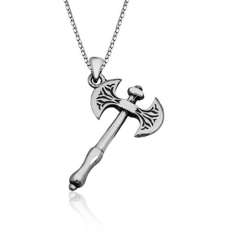 Sterling Silver Axe Pendant Necklace - Ornate Warrior Style