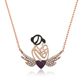 Necklace - Rose Gold Plated Silver Mother & Child Angel Wing Heart Pendant
