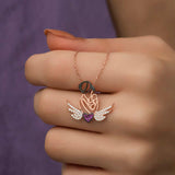 Collier - Pendentif Cœur Aile d'Ange Mère et Enfant en Argent Plaqué Or Rose