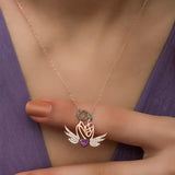 Collier - Pendentif Cœur Aile d'Ange Mère et Enfant en Argent Plaqué Or Rose