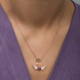 Collier - Pendentif Cœur Aile d'Ange Mère et Enfant en Argent Plaqué Or Rose
