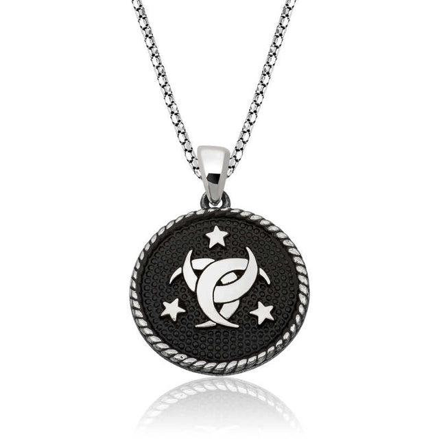Men's Necklace - Sterling Silver Symbolic Triple Crescent Star Pendant