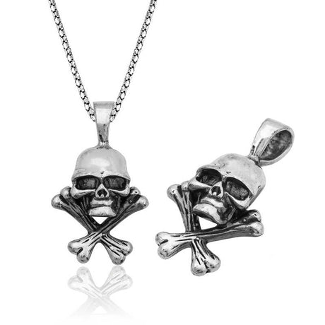 Sterling Silver Skull & Crossbones Necklace - Gothic Edgy Style