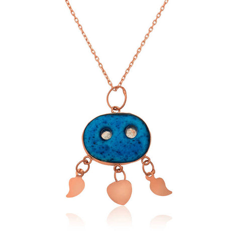 Necklace - Rose Gold Plated Silver Syriac Evil Eye Charm Pendant
