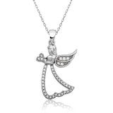 Sterling Silver Zircon Winged Angel Heart Pendant Necklace