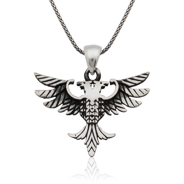 Sterling Silver Double-Headed Eagle Pendant Necklace - Symbolic Heritage