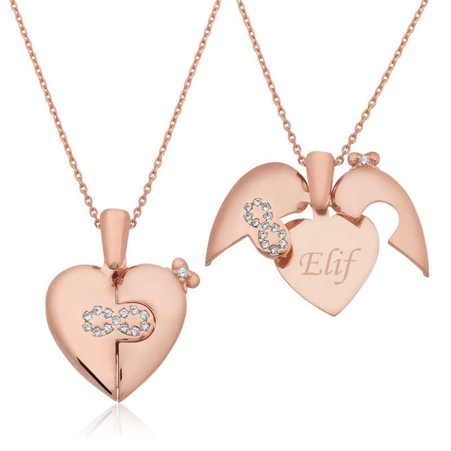 Split Heart Necklace - Rose Gold Infinity Personalized Name