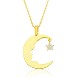 Necklace - Gold-Tone Zirconia Crescent Moon Face Silhouette & Star