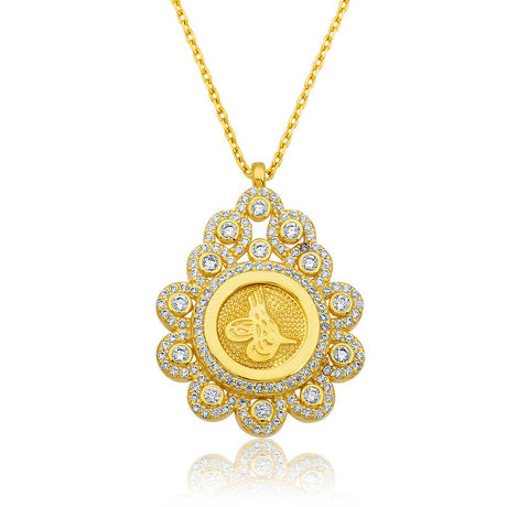 Tugra Pendant Necklace - Gold-Tone Ornate with Dazzling CZ Crystals