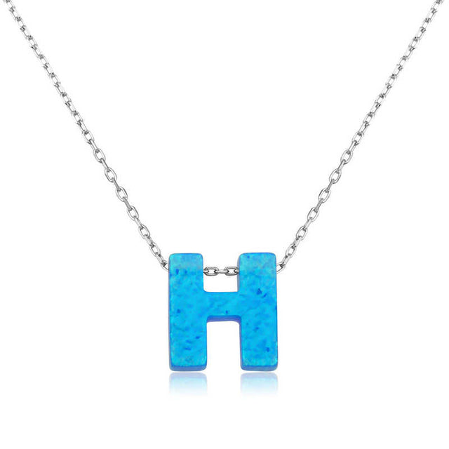 Opal Letter H Necklace - Dainty Sterling Silver Initial Pendant