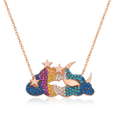 Necklace - Rose Gold Plated Multi-Color Zircon Celestial Cloud