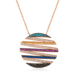 Necklace - Rose Gold-Tone Multi-Gemstone Abstract Pendant