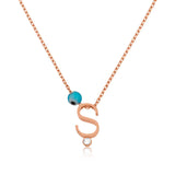 Rose Gold Plated Dainty Initial & Evil Eye Charm Necklace