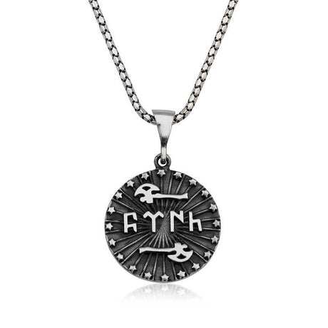 Sterling Silver Turkic Runic Script & Axe Symbol Necklace