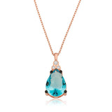 Rose Gold Plated Sterling Silver Blue Topaz Teardrop Necklace