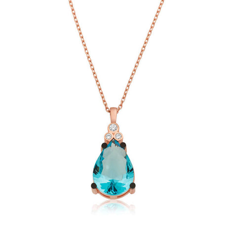Rose Gold Plated Sterling Silver Blue Topaz Teardrop Necklace