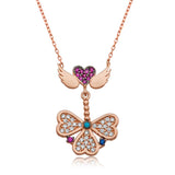 Rose Gold-Tone Angel Wing Clover Necklace - Sparkling Zirconia & Gemstone Accents